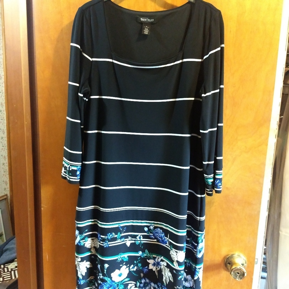 WHBM Shift Dress, Size M, Black w/ Blue Flowers